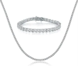 Tennis Necklace Bracelet Jewelry Sets 18K White Gold Plated 4mm Round Cubic Zirconia Bracelet and Necklace Sets for Women and Men