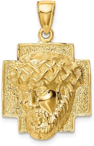 The Men's Jewelry Store (Unisex Jewelry) 14k Yellow Gold 2D Jesus Head with Crown Pendant, 1.25x.75 Inches (31.75x19.05 MM)