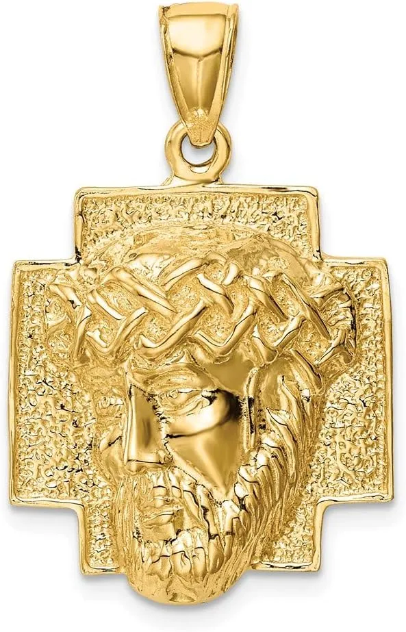 The Men's Jewelry Store (Unisex Jewelry) 14k Yellow Gold 2D Jesus Head with Crown Pendant, 1.25x.75 Inches (31.75x19.05 MM)