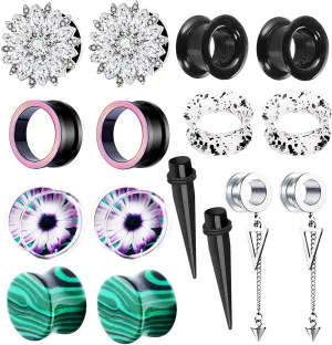 TIANCI FBYJS 8 Pairs Stainless Steel Ear Tunnels and Plugs Silicone Gauges For Ear Women Dangle Gauge Earrings Piercing Stretchers kit 2G-00G-5/8''