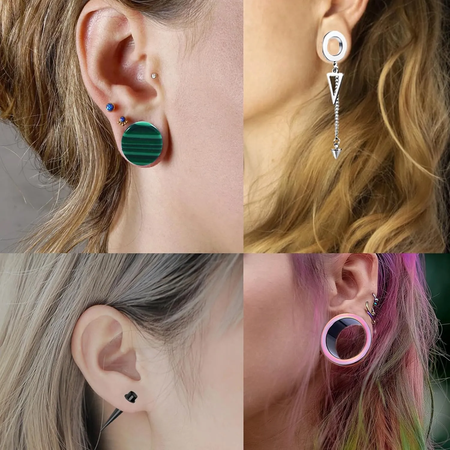 TIANCI FBYJS 8 Pairs Stainless Steel Ear Tunnels and Plugs Silicone Gauges For Ear Women Dangle Gauge Earrings Piercing Stretchers kit 2G-00G-5/8''