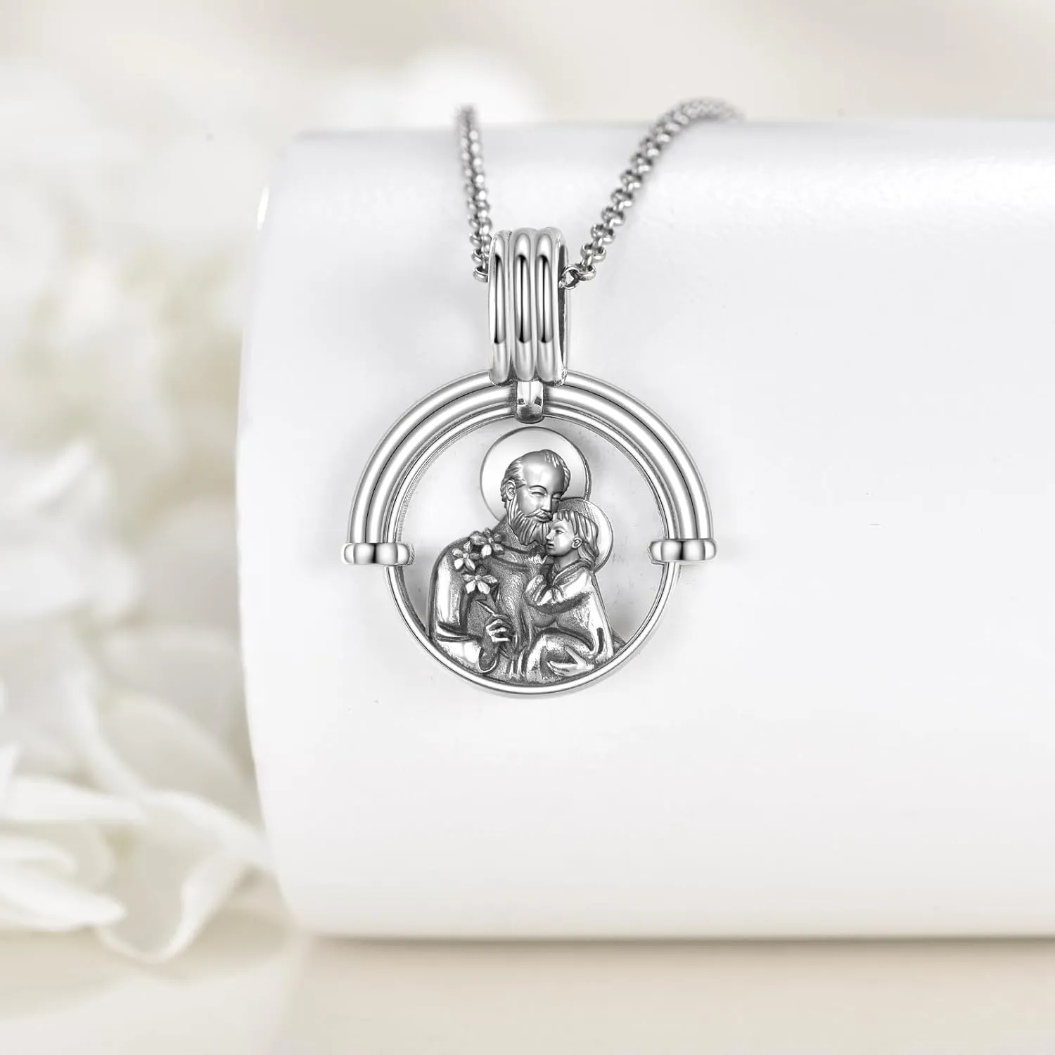 TIGER RIDER Virgin Mary/St Joseph 925 Sterling Silver Necklace for Men Women Christian Medal Amulet Pendant Religious Jewelry Gift for Christmas Birthday