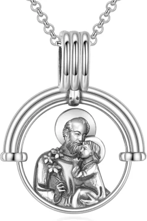 TIGER RIDER Virgin Mary/St Joseph 925 Sterling Silver Necklace for Men Women Christian Medal Amulet Pendant Religious Jewelry Gift for Christmas Birthday