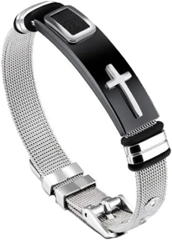 Titanium Steel Mesh Band Bracelet Stainless Steel Bracelet Gold Cross Men's Bracelet Hip Hop Jewelry