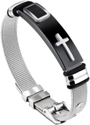Titanium Steel Mesh Band Bracelet Stainless Steel Bracelet Gold Cross Men's Bracelet Hip Hop Jewelry