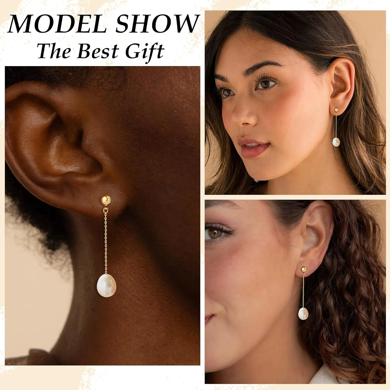 TOBENY Pearl Earrings for Women Trendy Dainty 14K Gold Plated Pearl Dangle Earrings Statement White Pearl Drop Earrings Dangling Bridal Wedding Huggie Hoop Earrings for Women Gifts Jewelry