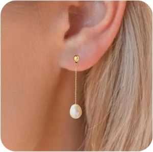 TOBENY Pearl Earrings for Women Trendy Dainty 14K Gold Plated Pearl Dangle Earrings Statement White Pearl Drop Earrings Dangling Bridal Wedding Huggie Hoop Earrings for Women Gifts Jewelry