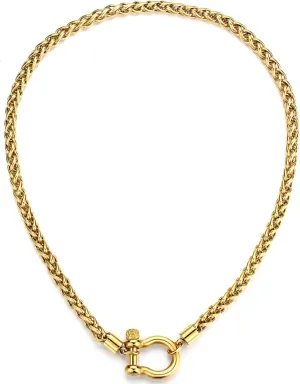 Tondiamo Stainless Steel Wheat Chain Necklace Heavy Screw Anchor Shackle Wheat Necklace Chunky Gold Necklace for Women Men
