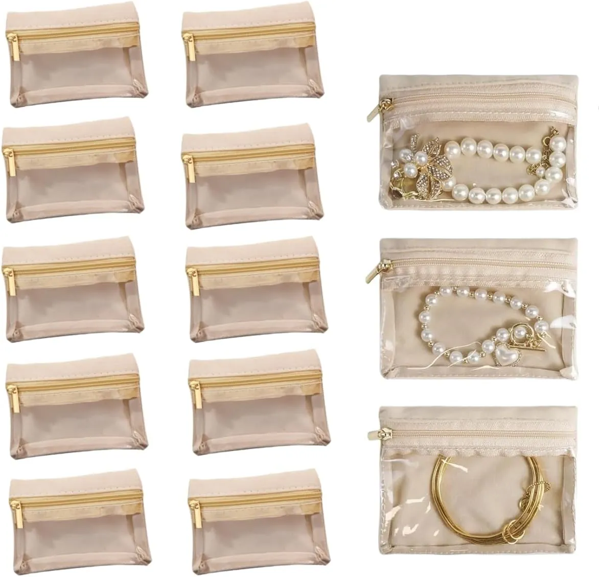 Travel Jewelry Bags, Jewelry Storage Organizer, Velvet Clear Pouch Bag Zipper Pocket Travel Jewelry Storage Bag for Earrings Necklaces Bracelets, Travling Gift for Women Girls, 10PCS