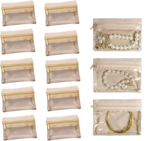 Travel Jewelry Bags, Jewelry Storage Organizer, Velvet Clear Pouch Bag Zipper Pocket Travel Jewelry Storage Bag for Earrings Necklaces Bracelets, Travling Gift for Women Girls, 10PCS