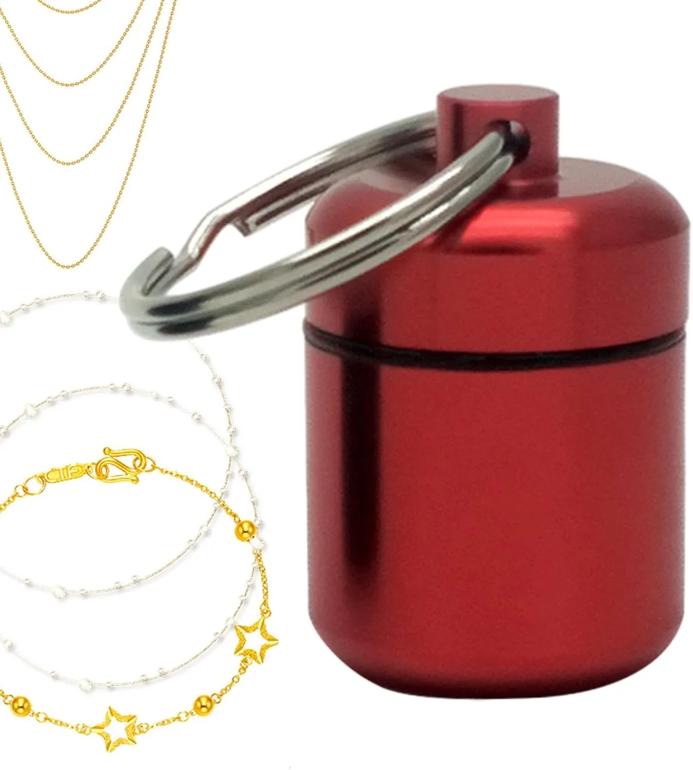 Traveling Jewelry Holder, Jewelry Container with Round Keychain, Outdoor Sports Supplies Pills Case for Hiking, Cycling, Fitness, Swimming, Running, Picnic