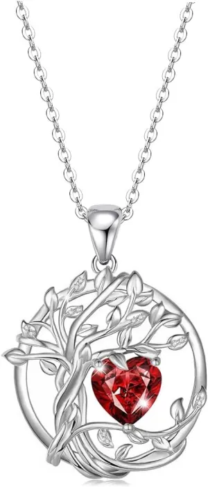 Tree of Life Heart Crystal Pendant Necklace Silver Plated Copper Necklace Natural Created Gemstone Jewelry Birthday Valentines Day Anniversary Mothers Day Gifts