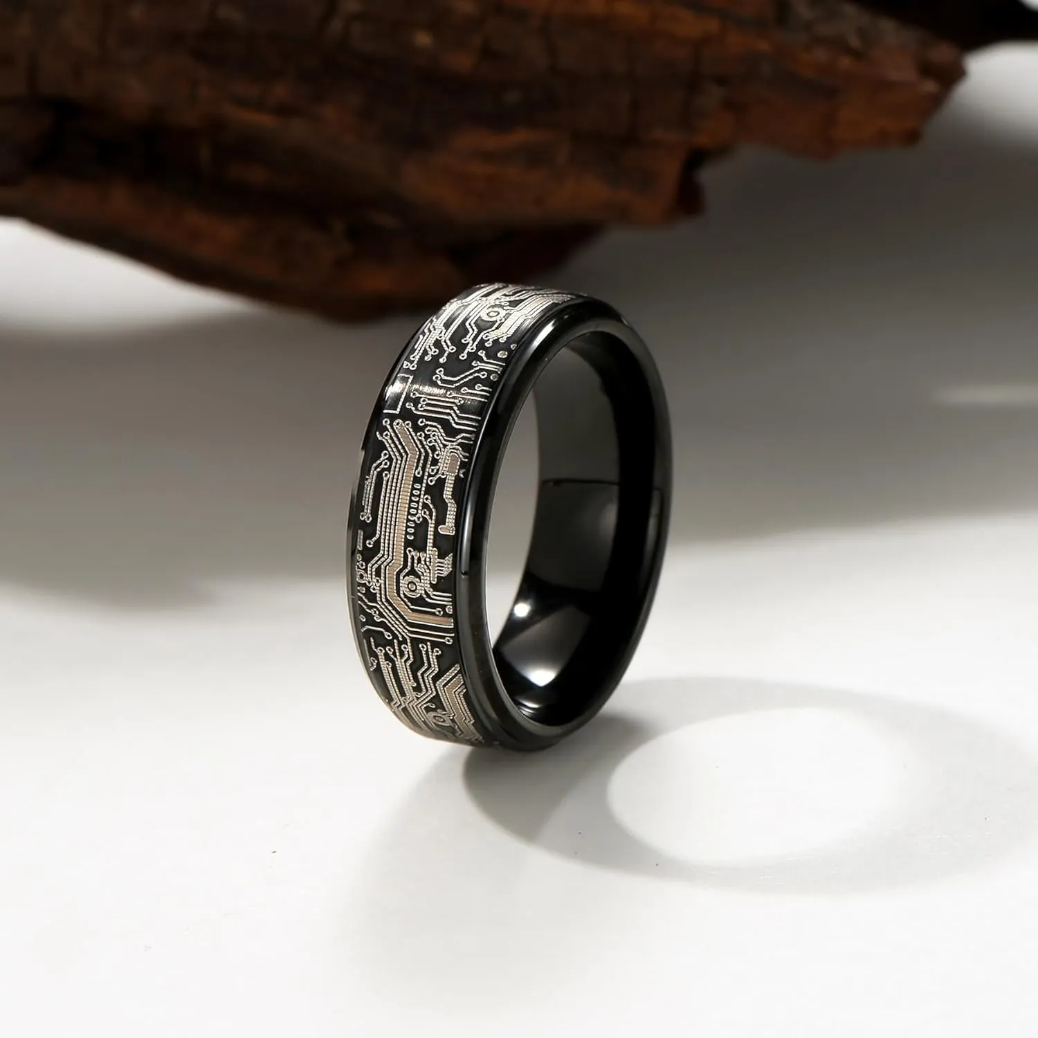 Tungsten Ring 8mm Computer Circuit Pattern Ring Black/Gold/Silver Tungsten Carbide Wedding Band for Men Comfort Fit