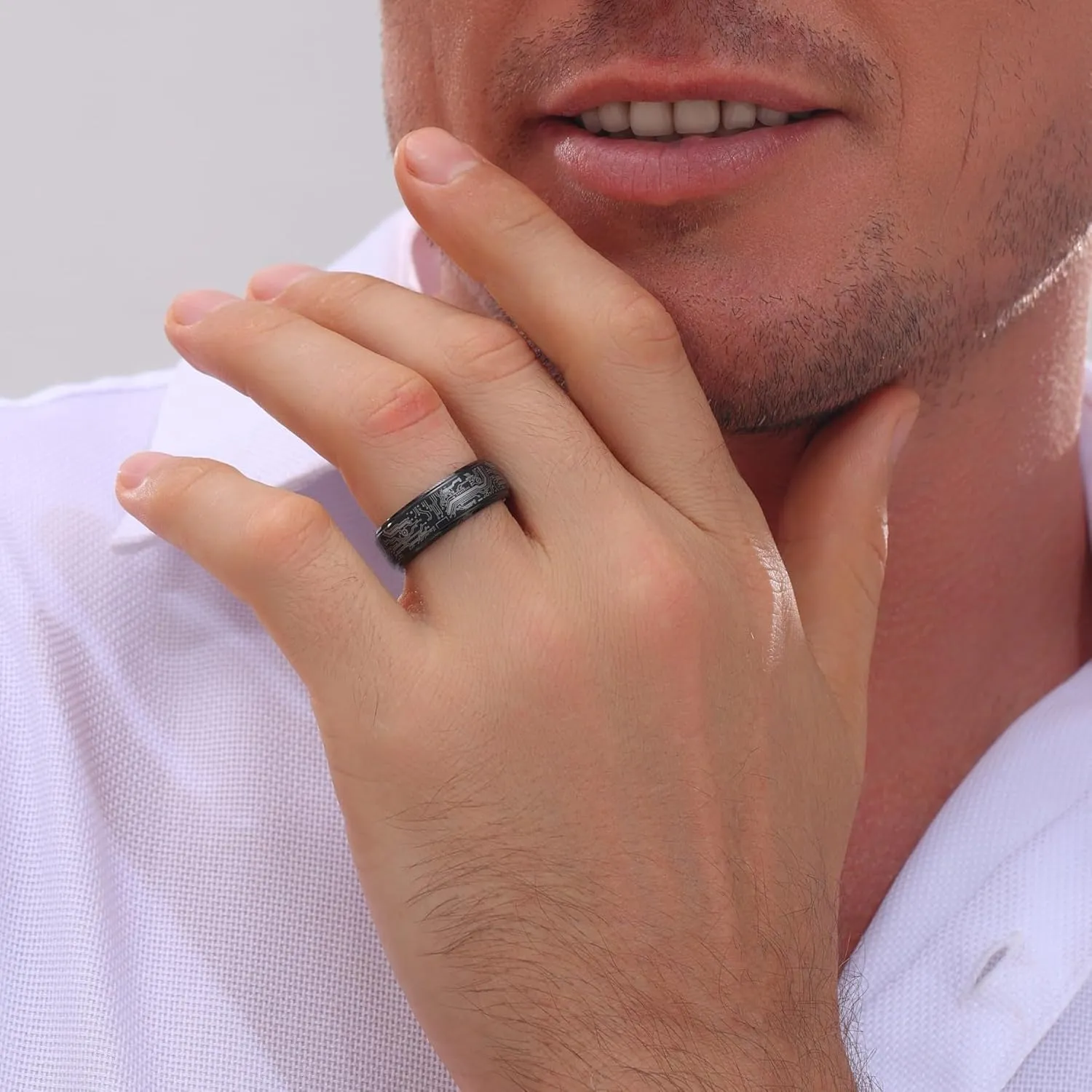 Tungsten Ring 8mm Computer Circuit Pattern Ring Black/Gold/Silver Tungsten Carbide Wedding Band for Men Comfort Fit