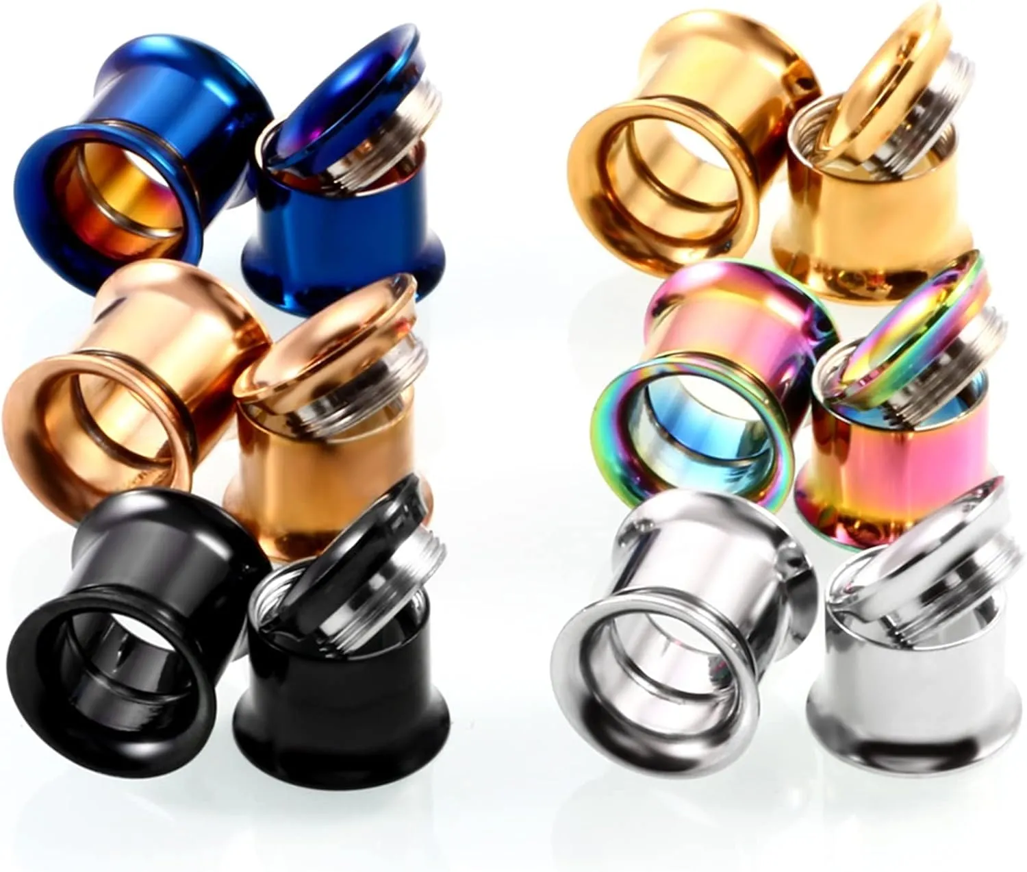 Tunnel Gauges, 12PCS Stainless Steel Ear Plugs Tunnels Multicolor Hoop Ear Gauges 00G Piercing Jewelry Set