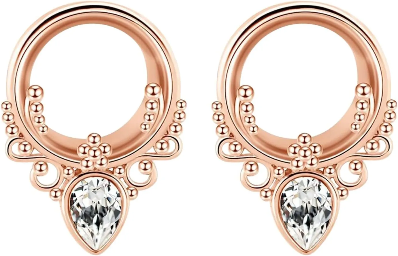 Tunnels Gauges, 2PCS Stainless Steel Tunnel Set Deer with Teardrop Cubic Zirconia Ear Gauges 00G Ear Piercing Jewelry