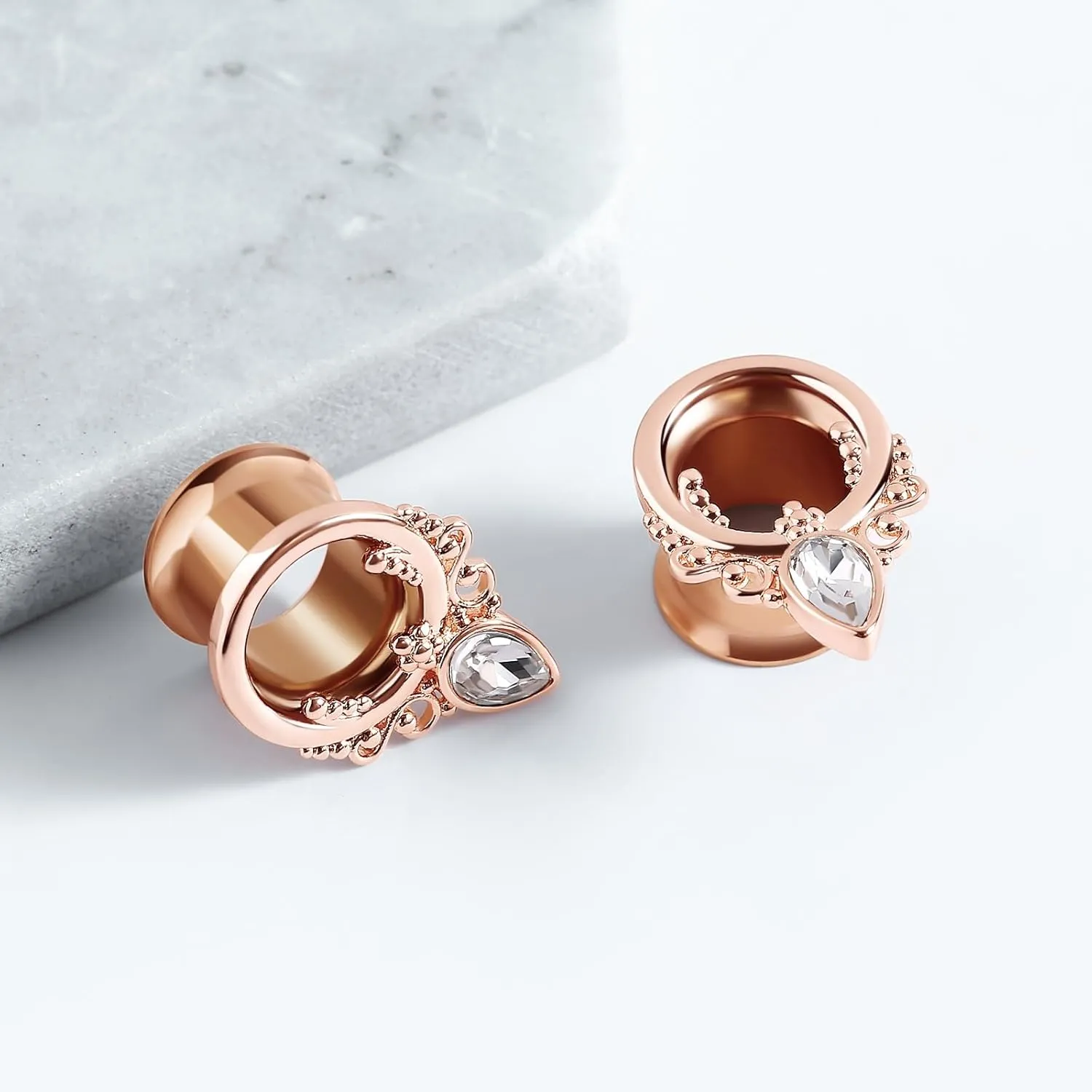 Tunnels Gauges, 2PCS Stainless Steel Tunnel Set Deer with Teardrop Cubic Zirconia Ear Gauges 00G Ear Piercing Jewelry