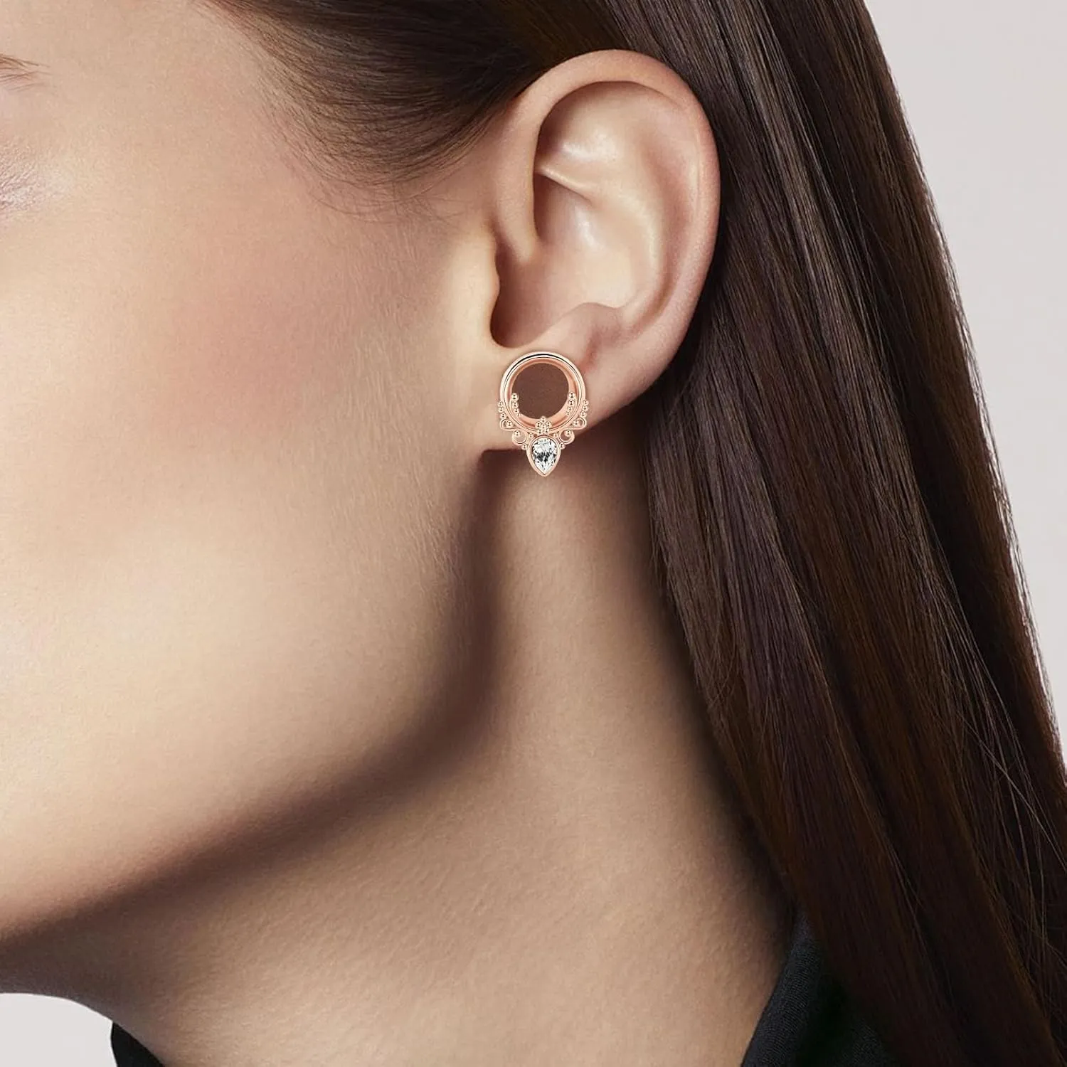 Tunnels Gauges, 2PCS Stainless Steel Tunnel Set Deer with Teardrop Cubic Zirconia Ear Gauges 00G Ear Piercing Jewelry