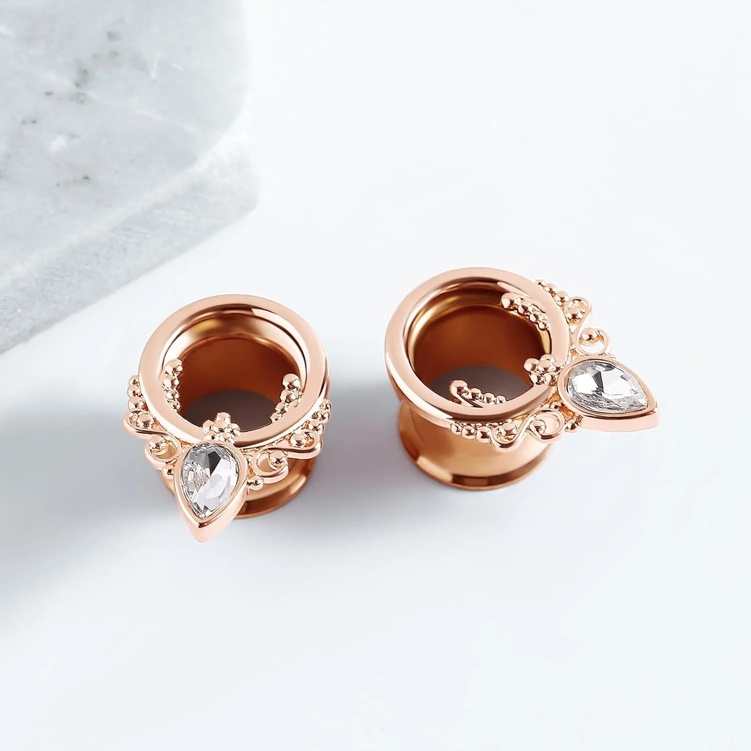 Tunnels Gauges, 2PCS Stainless Steel Tunnel Set Deer with Teardrop Cubic Zirconia Ear Gauges 00G Ear Piercing Jewelry