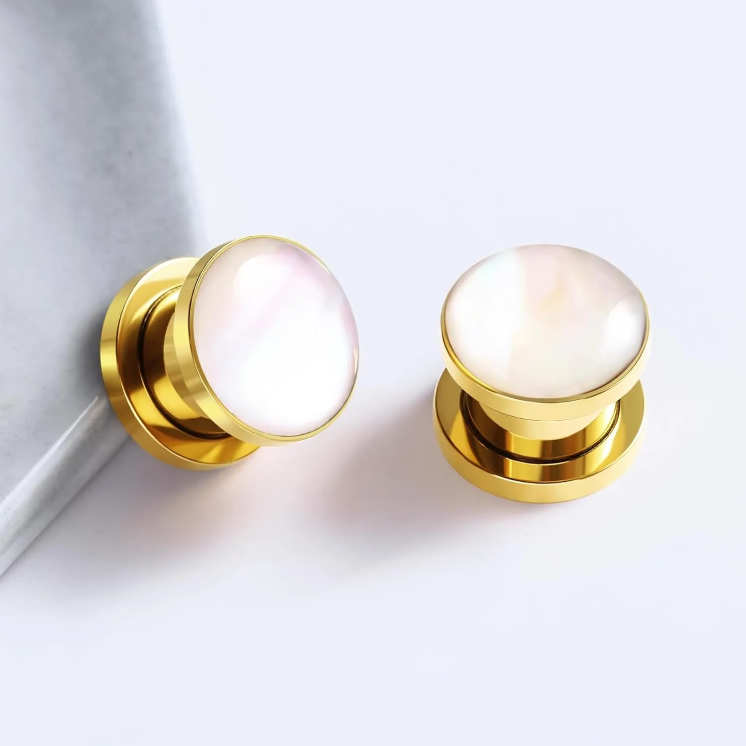 Tunnels Gauges, 2PCS Surgical Steel Gauges for Ears Polished Round with White Conch Shell Ear Gauges Expander 2G - 1 inch Ear Piercing Jewelry