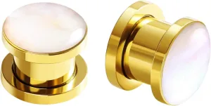 Tunnels Gauges, 2PCS Surgical Steel Gauges for Ears Polished Round with White Conch Shell Ear Gauges Expander 2G - 1 inch Ear Piercing Jewelry