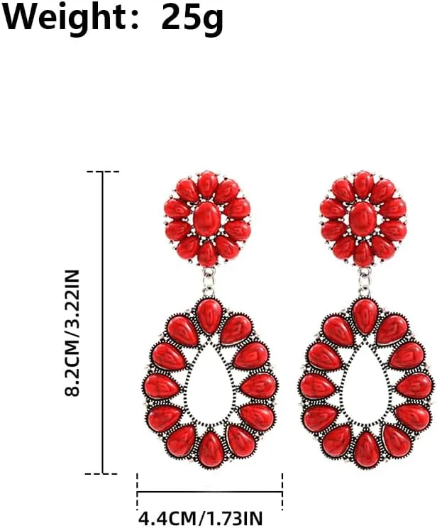 Turquoise Teardrop Flower Statement Earrings for Women,Boho Floral Waterdrop Shape Turquoise Earrings Party Prom Western Trendy Jewelry Gifts