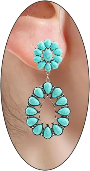 Turquoise Teardrop Flower Statement Earrings for Women,Boho Floral Waterdrop Shape Turquoise Earrings Party Prom Western Trendy Jewelry Gifts