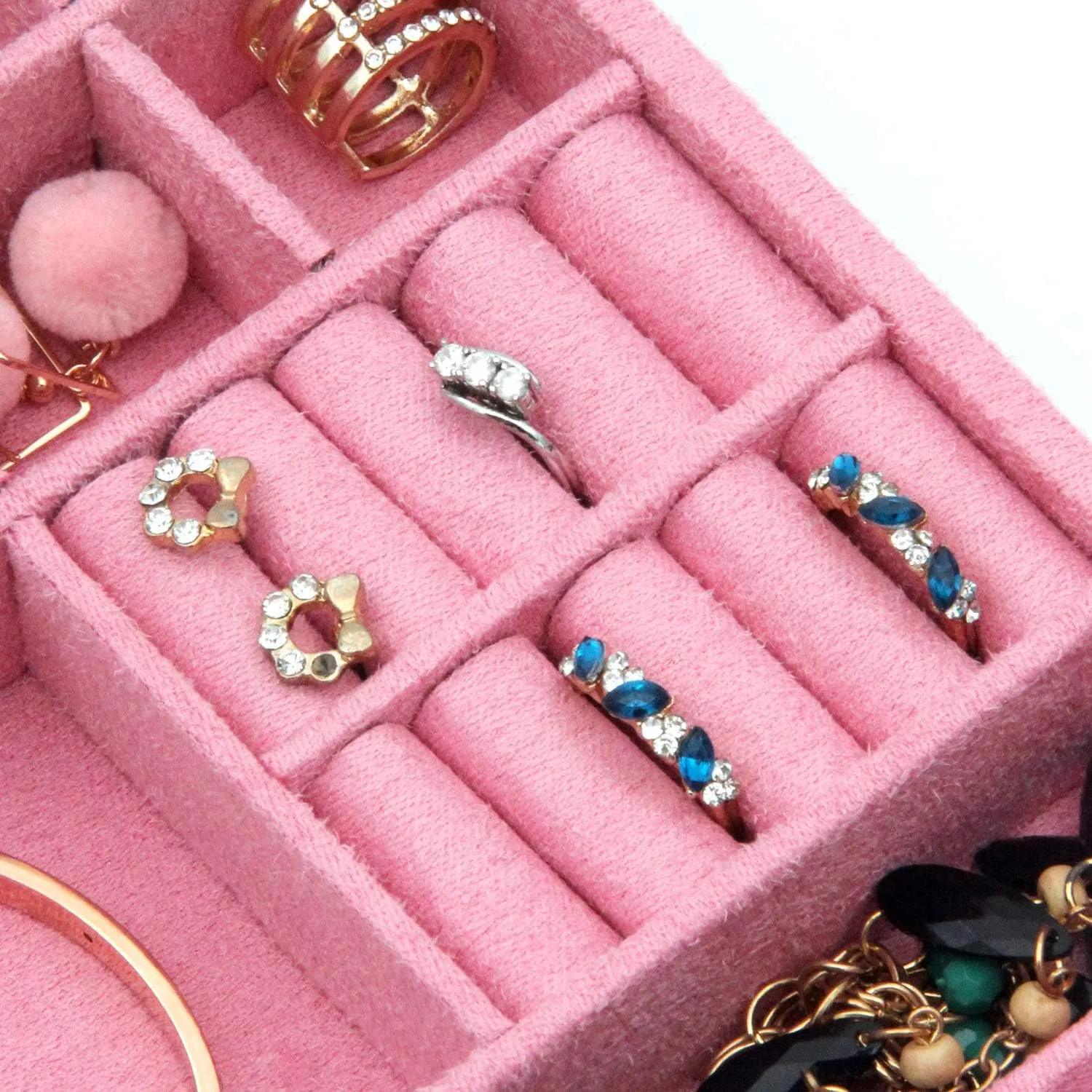Two-Layer Jewelry Box Organizer Display Storage case with Lock (Pink)
