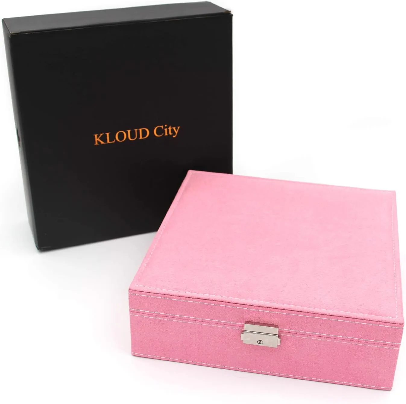 Two-Layer Jewelry Box Organizer Display Storage case with Lock (Pink)