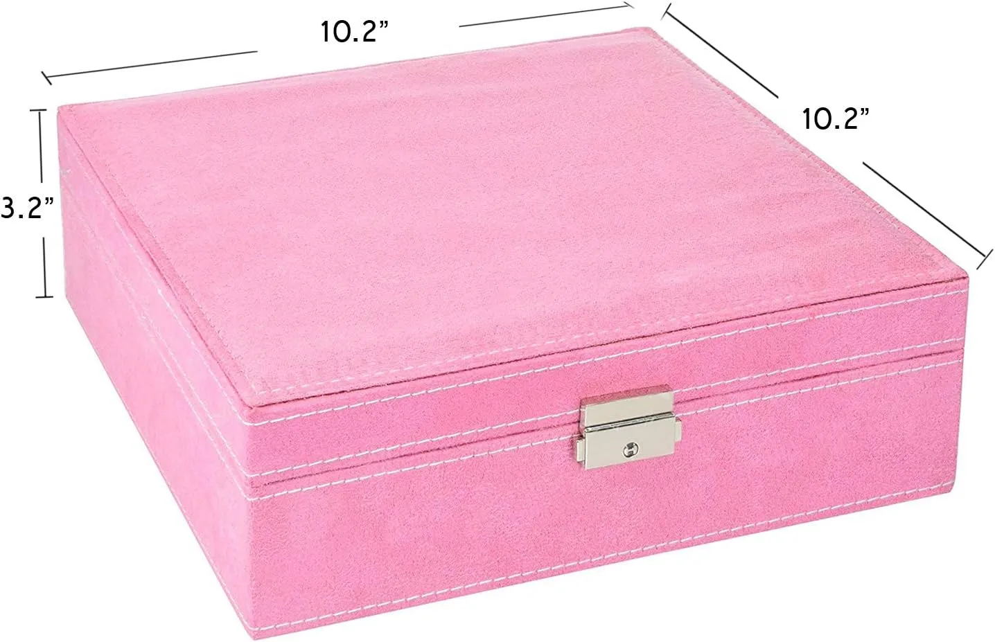 Two-Layer Jewelry Box Organizer Display Storage case with Lock (Pink)