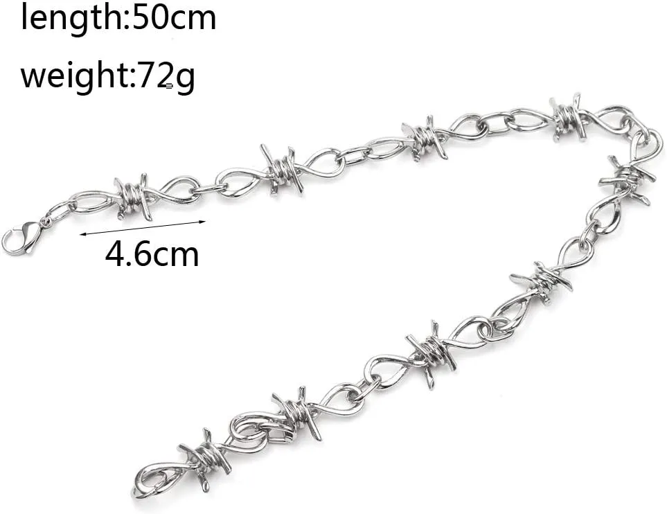 Unisex Gothic Barbed Wire Necklace - 20inches Hip Hop Barbed Wire Thorns Choker Necklace Chain, Punk Jewelry Gift for Men Women