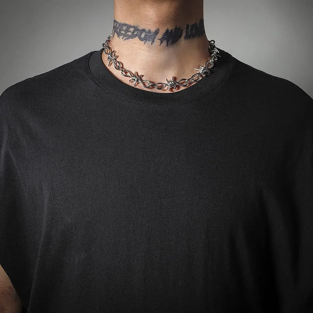 Unisex Gothic Barbed Wire Necklace - 20inches Hip Hop Barbed Wire Thorns Choker Necklace Chain, Punk Jewelry Gift for Men Women