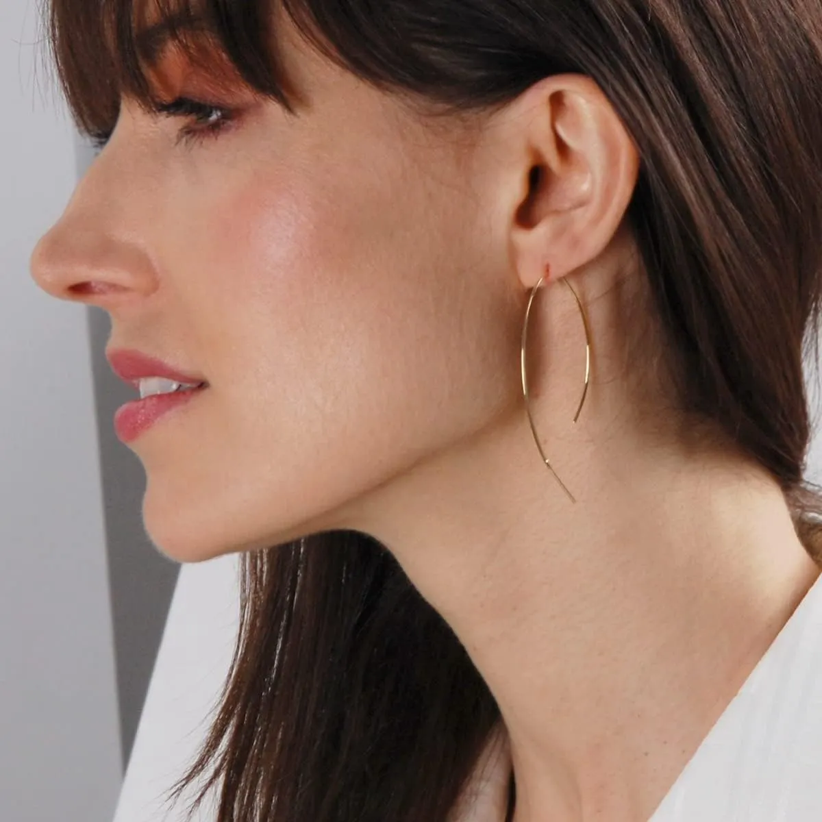 Upside Down Hoop Earrings - Hypoallergenic Lightweight Wire Needle Drop Dangle Threader Hoops for Women, Safe for Sensitive Ears - Plated in 925 Sterling Silver or 18k Gold