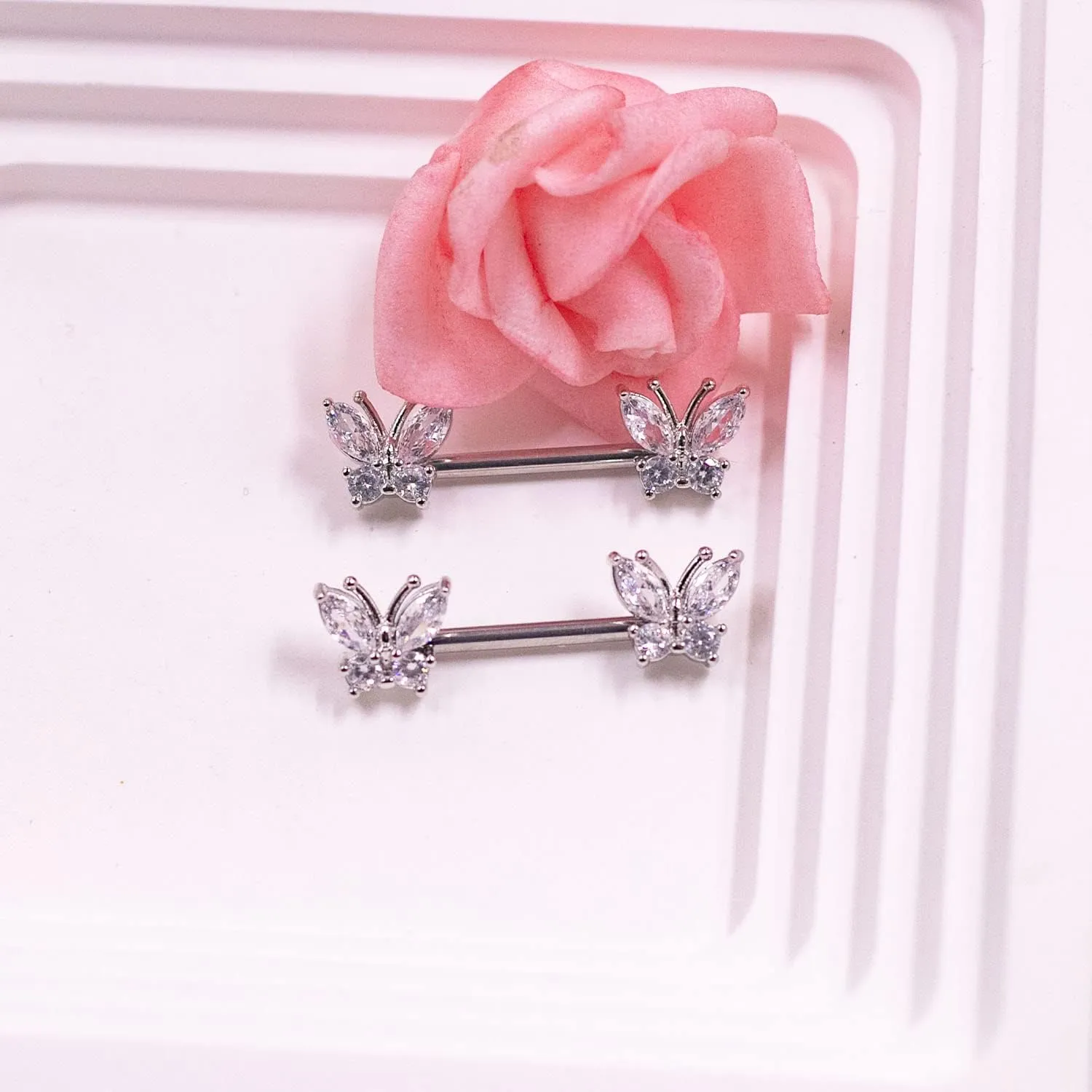 VERAMI 14G Stainless Steel Heart Nipple Rings and Barbell - Butterfly, Starlight Acrylic Ball, Tongue Rings for Women and Men