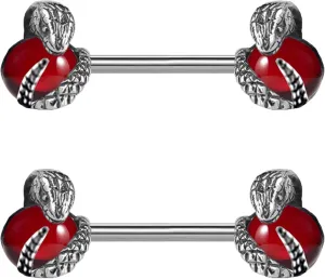 VERAMI 14G Stainless Steel Snake Nipple Rings Snake Nipple Barbell Apple Nipple Rings Body Piercing for Women Men