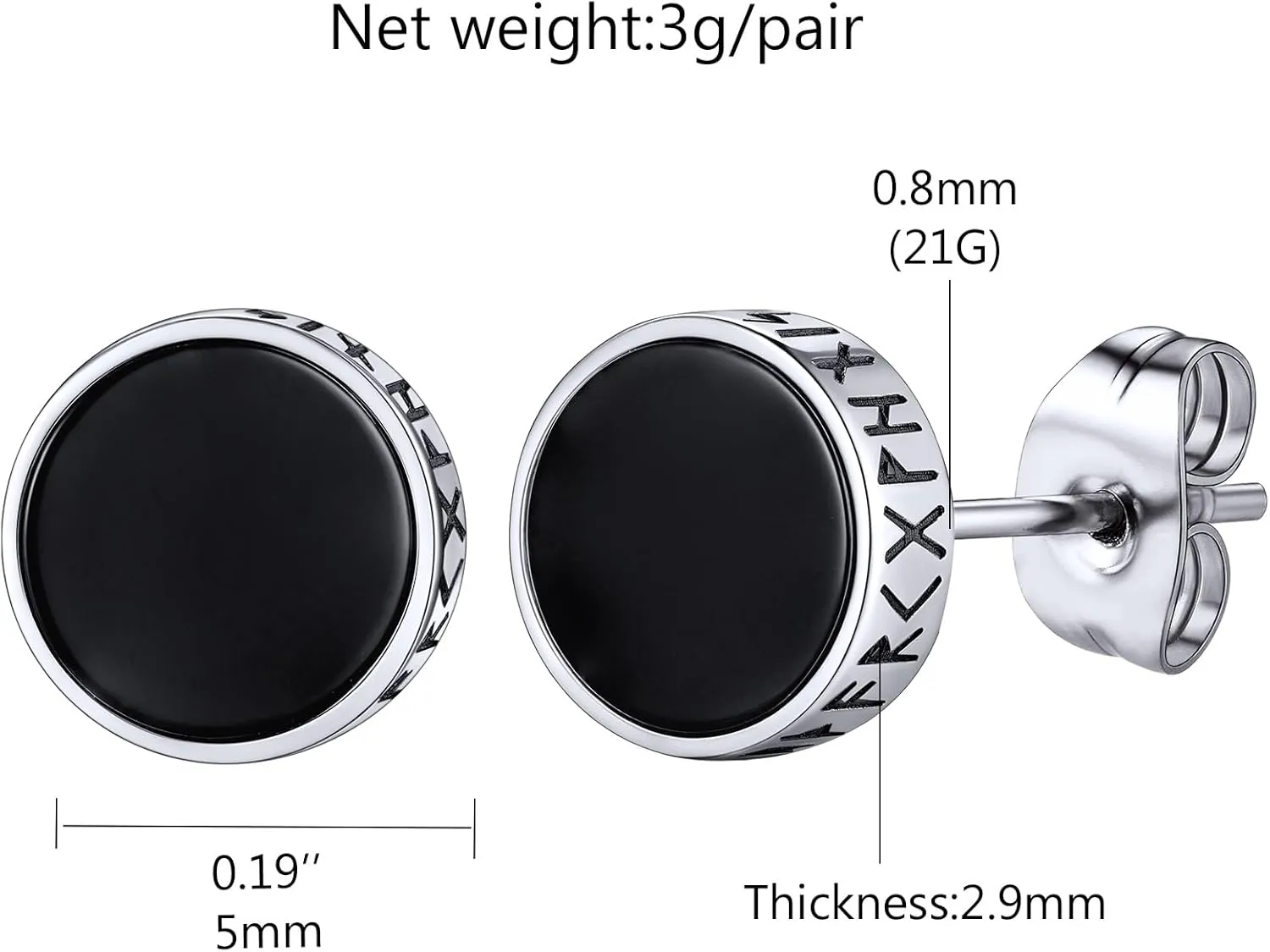 Viking Runes Hoop/Clip-on/Stud Earrings for Men Women Stainless Steel Hypoallergenic Earrings Amulet Protection Jewelry Gifts(with Box)
