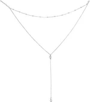 Vintage Double Layer Alloy Crystal Choker Necklace with Long Chain Pendant