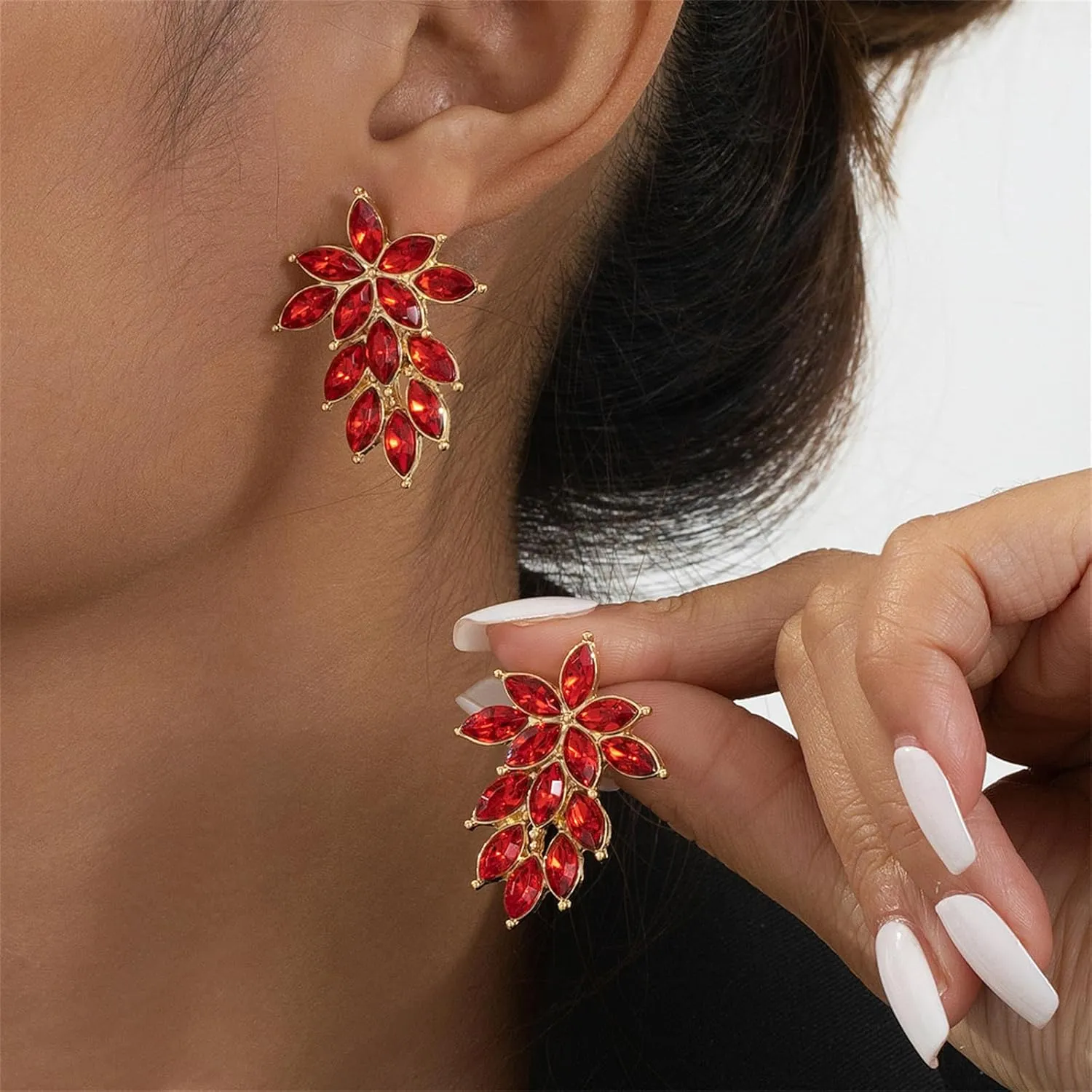 Vintage Glitter Rhinestone Earrings,Colourful Crystal Statement Earrings Fashion Boho Flower Leaf-shaped Stud Wedding Prom Jewerly 2025