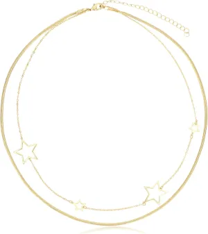 VINTAGE HAVANA Layered Necklace For Women 18K Gold Plated Embellished With Stars Fashion Jewelry For Women Additional 3 Extender Included
