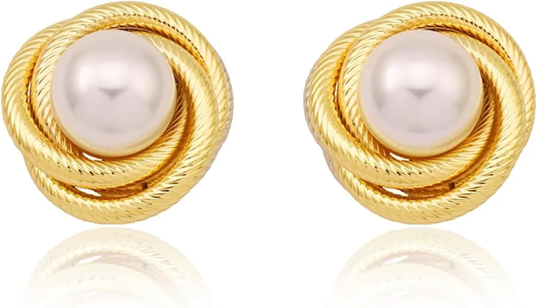 Vintage Pearl Stud Earrings for Women Dainty Round Wrap Pearls Stud Earrings Statement Geometic Twisted Pearl Earrings Jewelry Gifts
