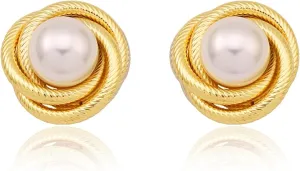 Vintage Pearl Stud Earrings for Women Dainty Round Wrap Pearls Stud Earrings Statement Geometic Twisted Pearl Earrings Jewelry Gifts