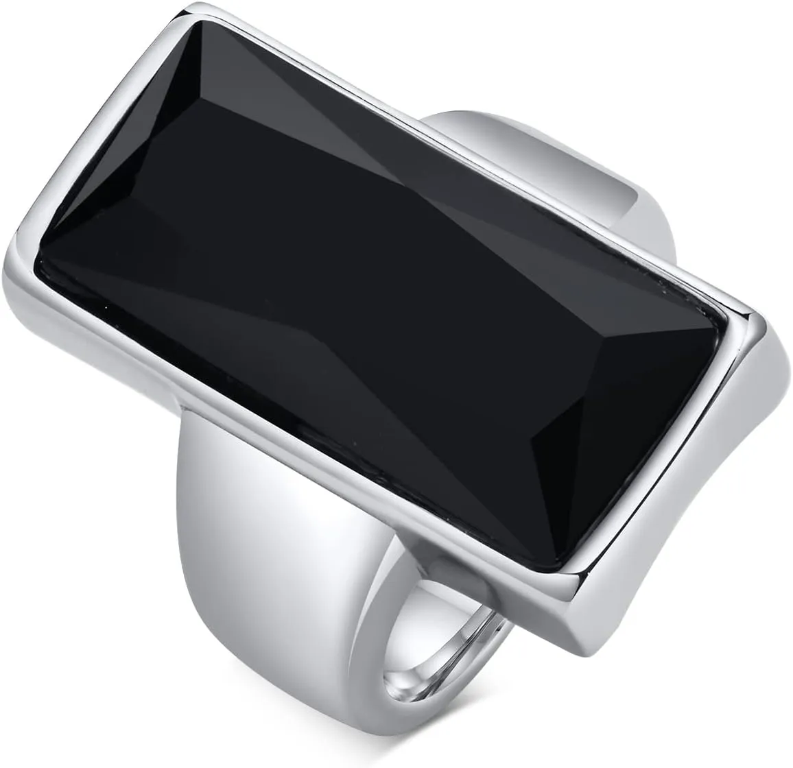 VNOX Vintage Fashion Stainless Steel Gold Plated Rectangular Black Glass Crystal Cocktail Statement Onyx Ring for Women