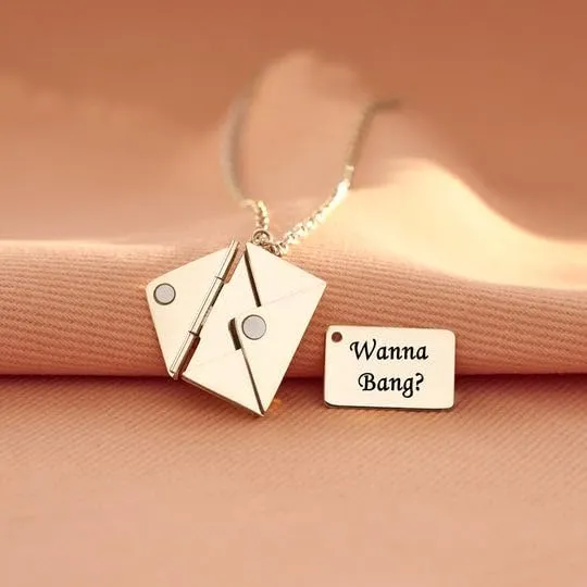 Wanna Bang? Hidden Message Letter Necklace, Personalized Love Letter Necklace with Luxury Gift Box, Custom Name Locket Necklace for Women Valentine's Day, Birthday