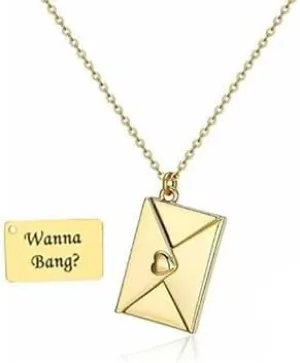 Wanna Bang? Hidden Message Letter Necklace, Personalized Love Letter Necklace with Luxury Gift Box, Custom Name Locket Necklace for Women Valentine's Day, Birthday