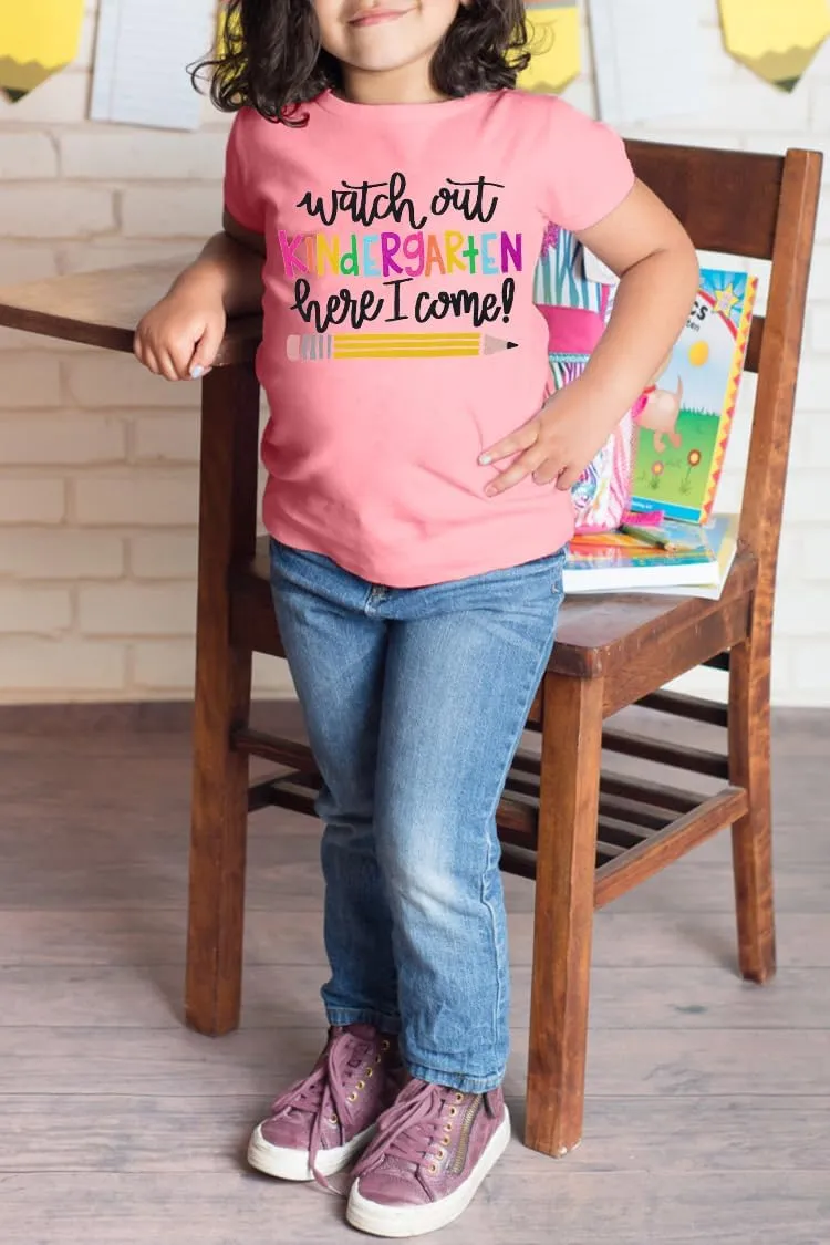 Watch Out Kindergarten Here I Come Shirt Kindergarten Shirts for Girls Kids Back to School T Shirt Children School Tee