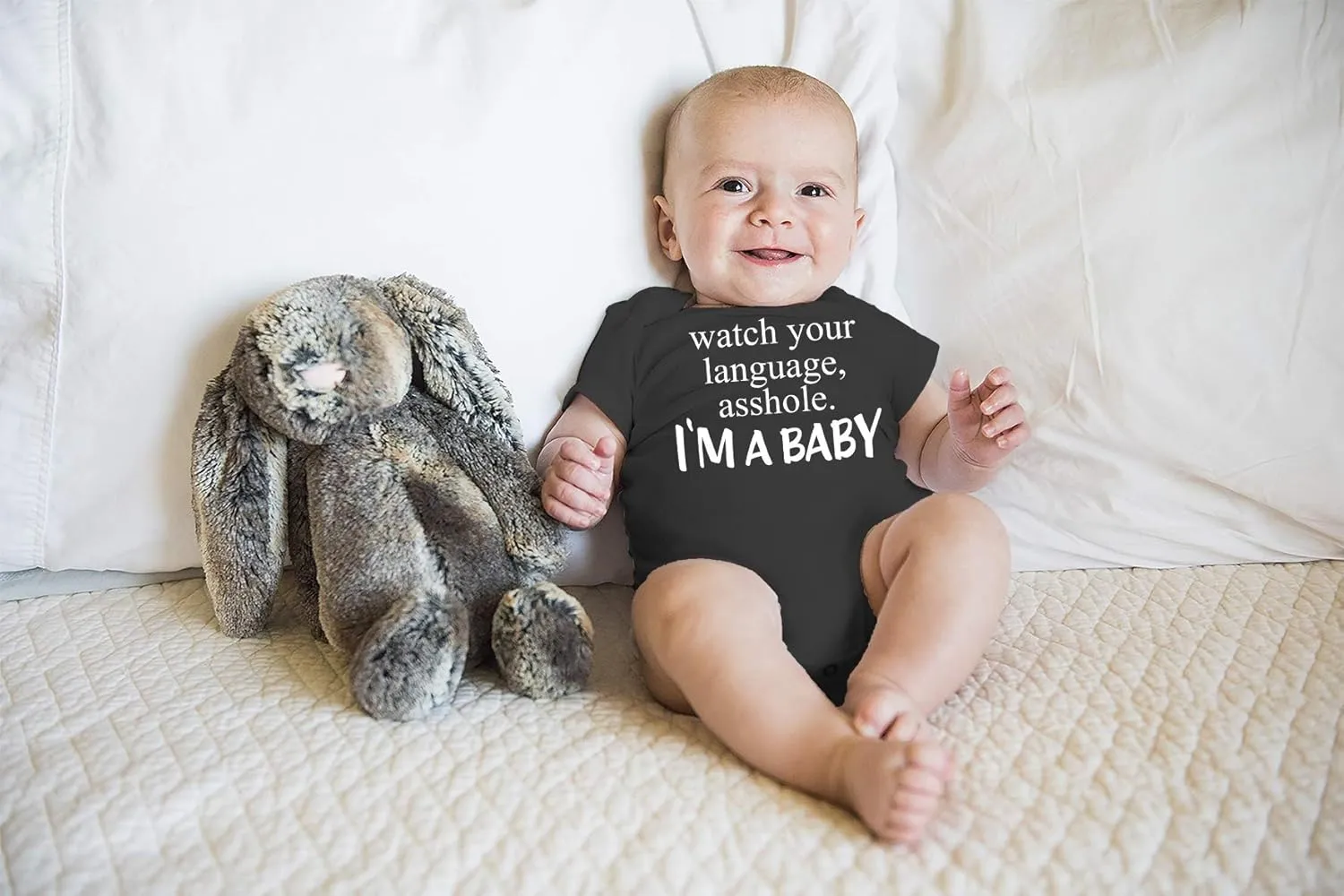 Watch Your Language A-hole I'm A Baby - Funny Baby Essentials Bodysuit - Newborn Boy Clothes