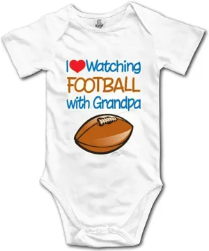 Watching Football with Grandpa Infant Romper Baby Boy Girl Bodysuit Short Sleeve