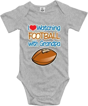 Watching Football with Grandpa Infant Romper Baby Boy Girl Bodysuit Short Sleeve