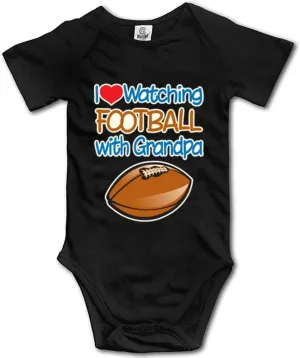 Watching Football with Grandpa Infant Romper Baby Boy Girl Bodysuit Short Sleeve