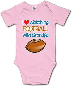 Watching Football with Grandpa Infant Romper Baby Boy Girl Bodysuit Short Sleeve